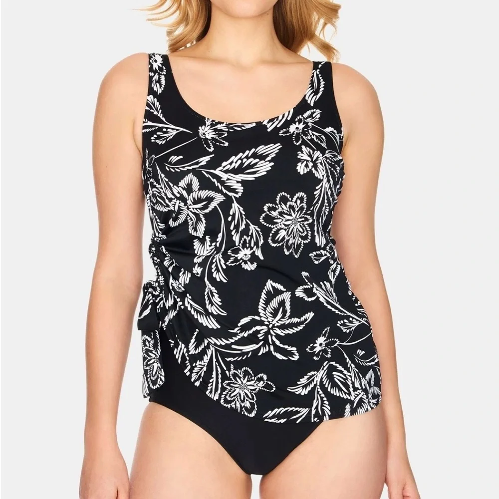 Swim Solutions Classic Bloom Tummy-Control One-Piece Swimsuit, Size 18 - Picture 1 of 5